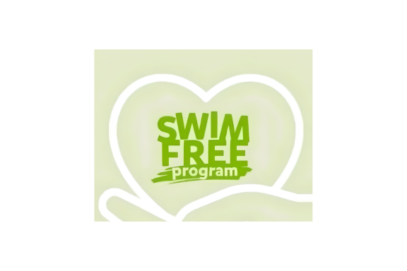 Green logo with hand and heart Swim Free program Cayman